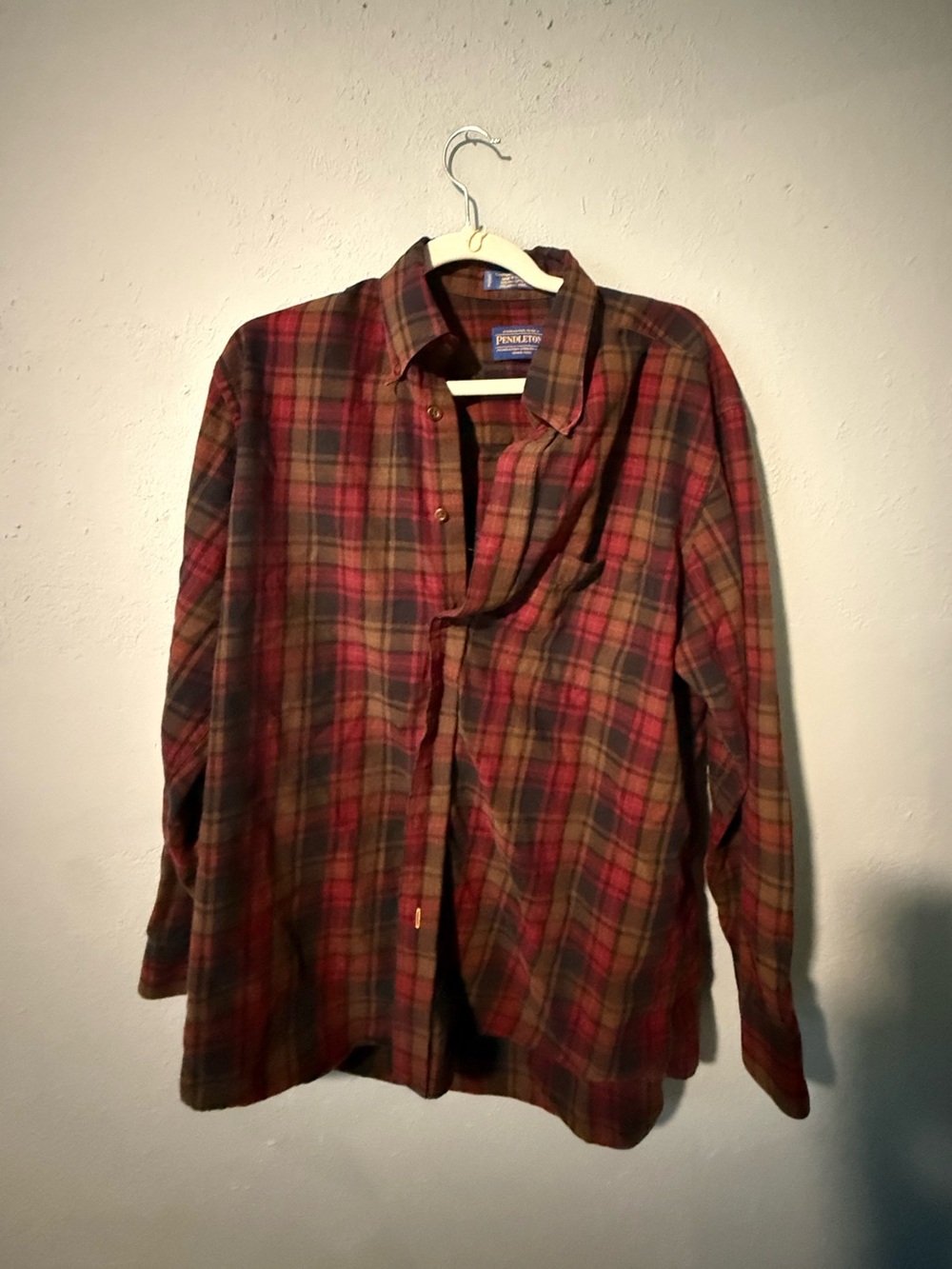 Pendleton Vintage Merino Wool Men’s Red Plaid Flannel Shirt